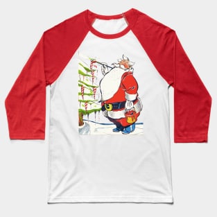 Santa Claus Painting the ice stalactites of the Christmas Pine Retro Vintage Comic Cartoon Baseball T-Shirt